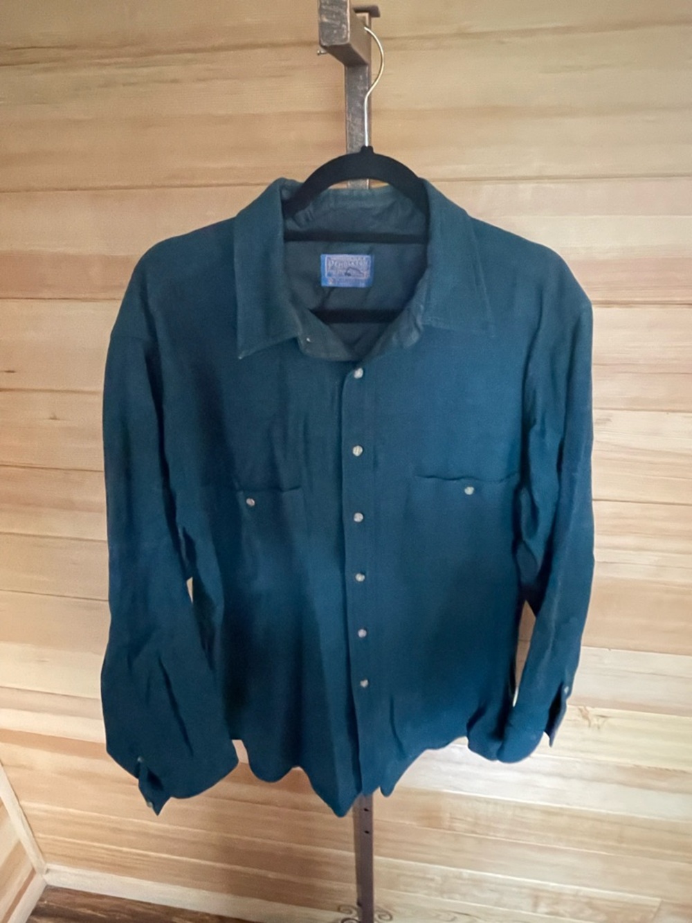 Vintage Pendleton Blue Wool Plaid Button Front Shirt Men’s XL
